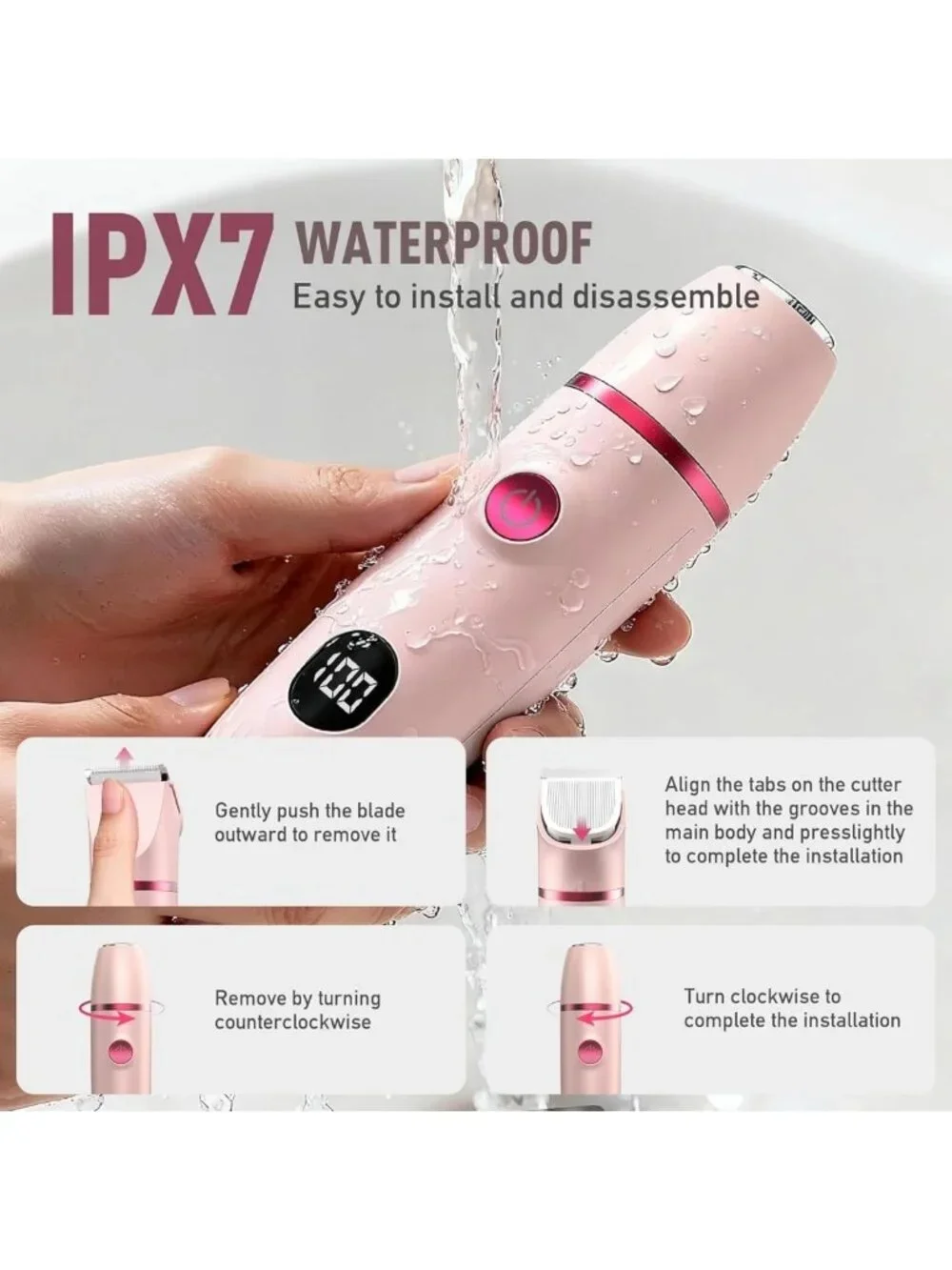 3-in-1 Waterproof Bikini Trimmer & Electric Razor for Women, LED Display